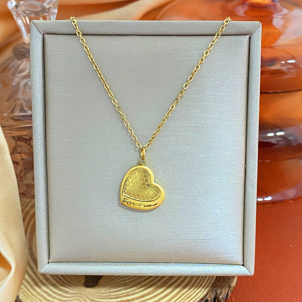 18K Gold Plated Titanium Steel Heart Cartoon Leaf Necklace with Ethnic Elements
