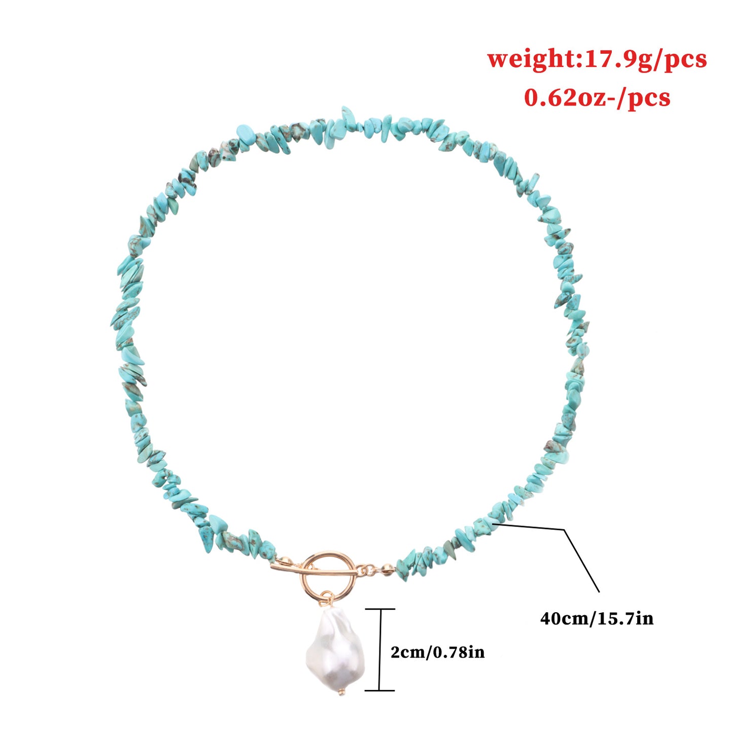 Minimalist Geometric Alloy Necklace with Mother-of-Pearl Pendant and Turquoise Accents, Electroplated Finish