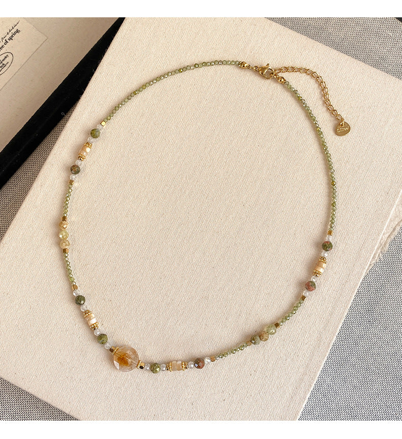 Collana con Ciondolo Vintage a Occhio di Tigre Geometrico Placcata Oro 18K Lunga per Maglione da Donna