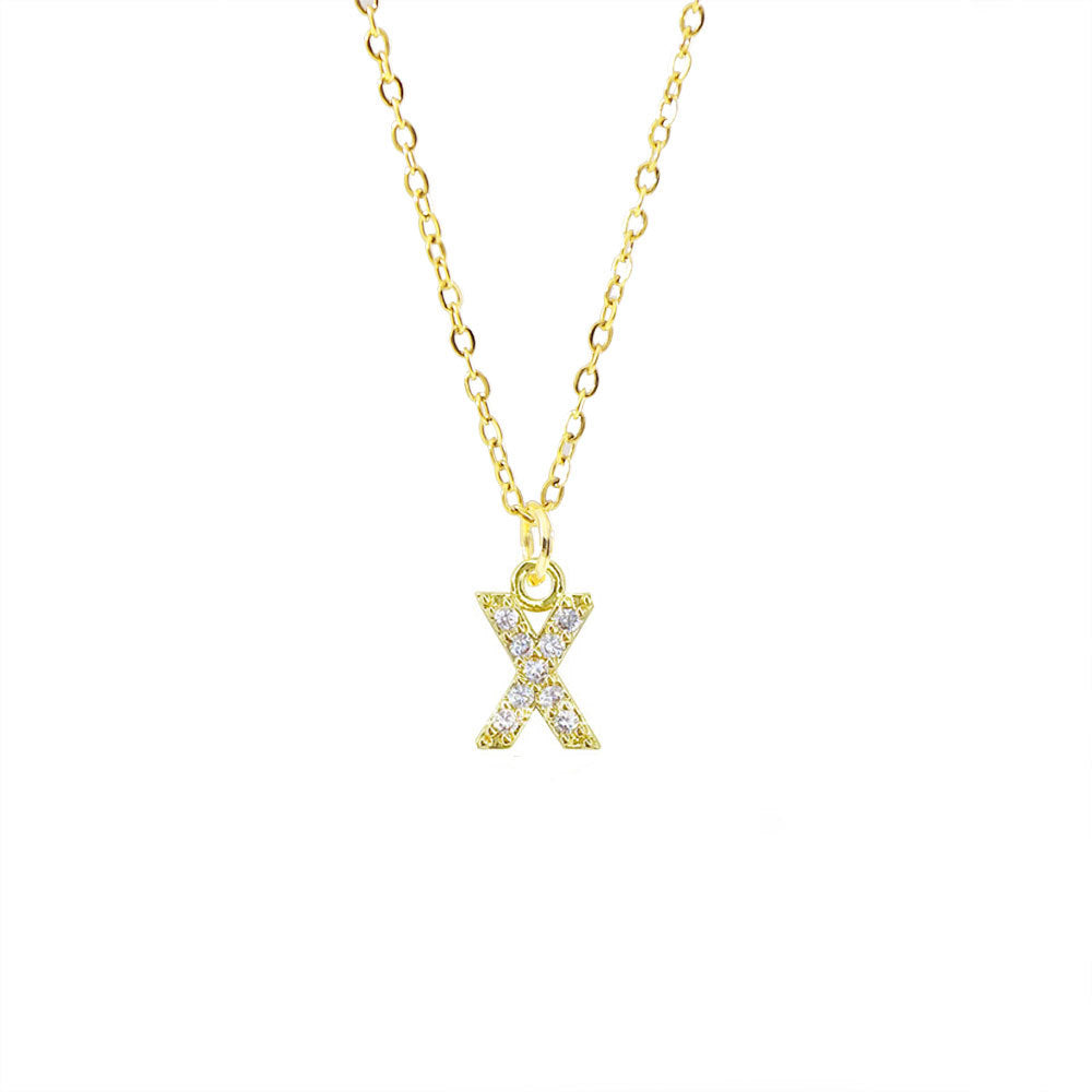 Collar con colgante de cadena de serpiente de oro chapado en acero titanio con forma de letra minimalista para mujer con incrustaciones de circonita cúbica