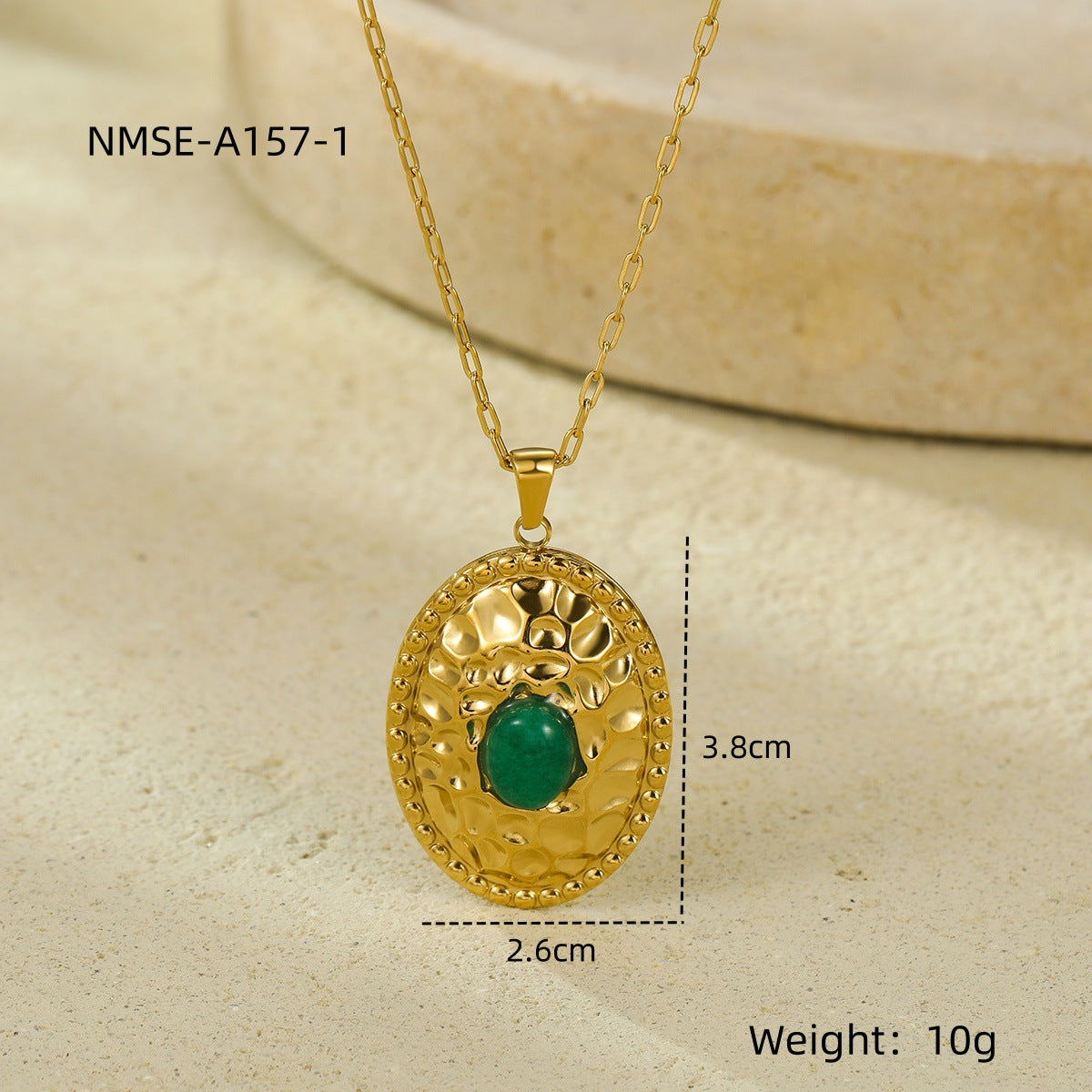 Collana con Pendente Ovale di Pietra Naturale Incastonata, in Acciaio al Titanio Placcato, Stile Trendy per Donna