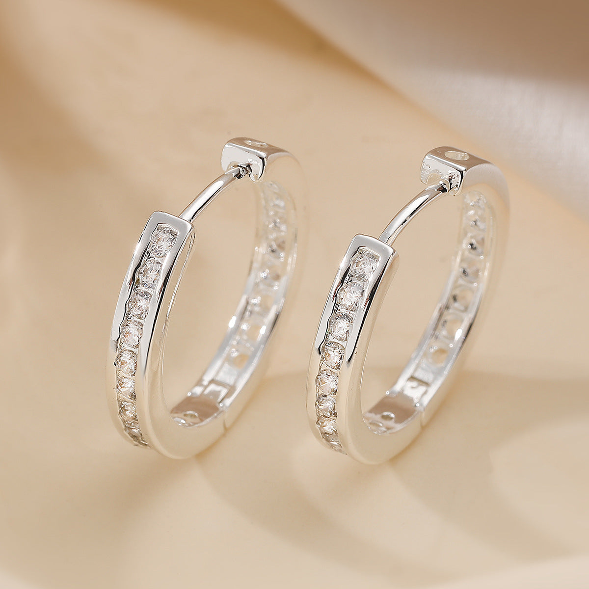 Minimalist Luxury Geometric Brass Plated Hoop Earrings with Cubic Zirconia for Women