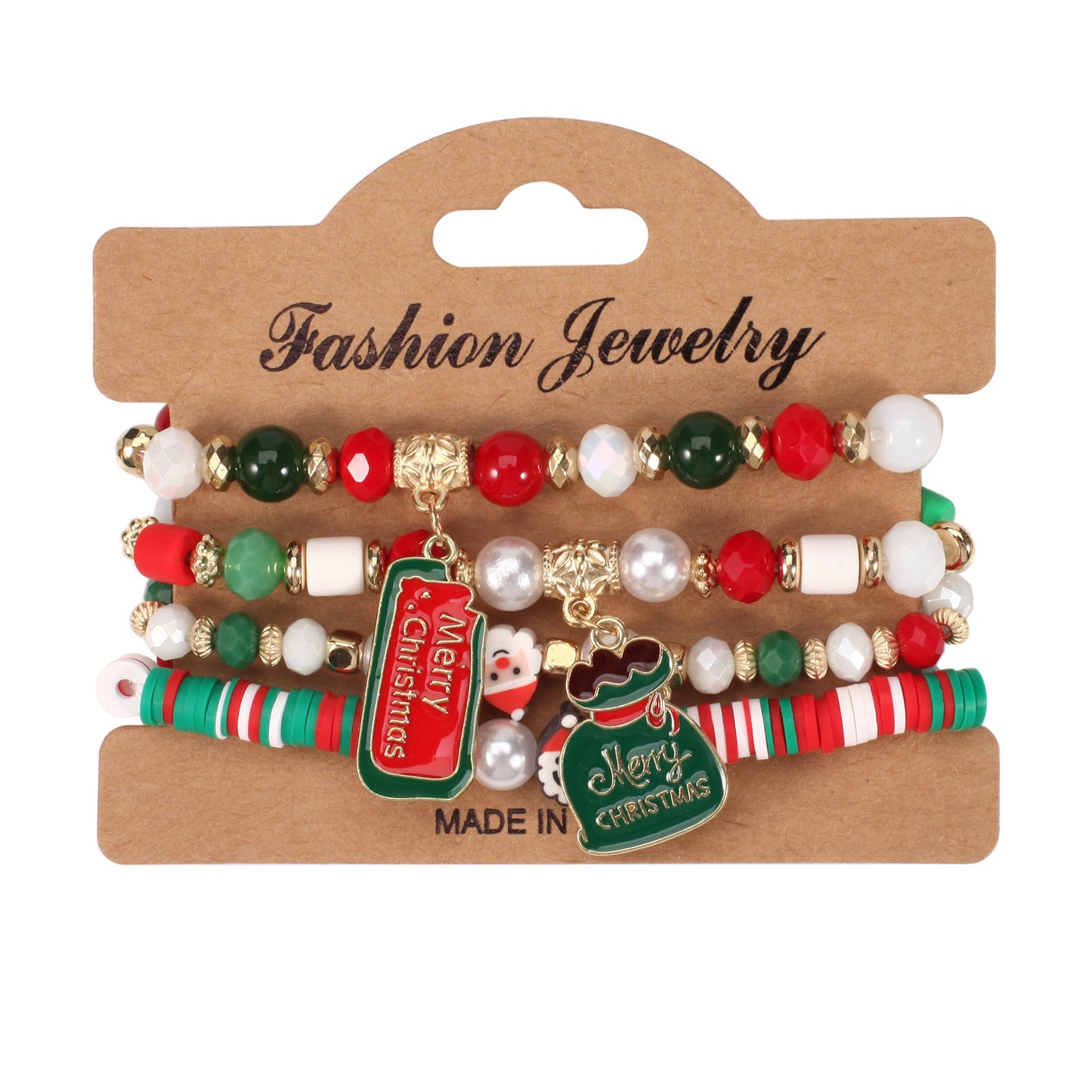 Unisex Natural Stone Beaded Bracelet with Snowman Christmas Tree Santa Reindeer Charms Floral Pattern Holiday Gift