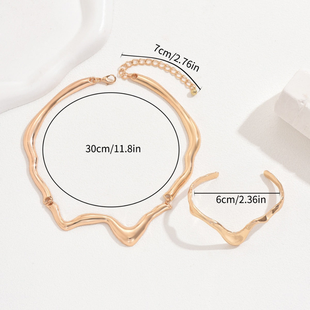 Conjunto de collar y pulsera para mujer de Metal Líquido de Lava Geométrica con cadena de serpiente de cobre chapado