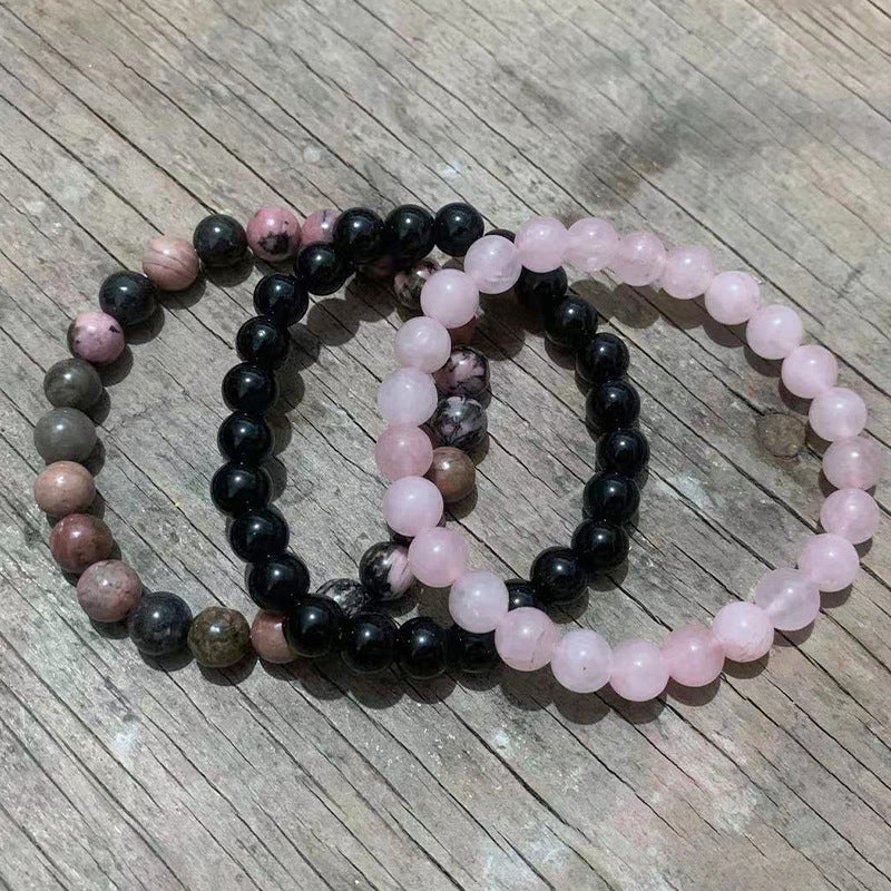 Unisex Geometric Alloy Bracelet Set with Tiger Eye, Green Aventurine and Red Agate Beads