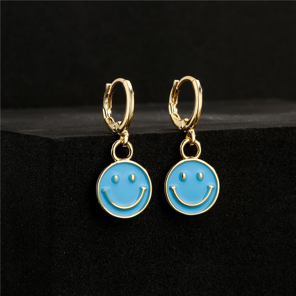 Sweet Cartoon Geometric Drip Oil Micro-set Cubic Zirconia Gold Plated Brass Earrings
