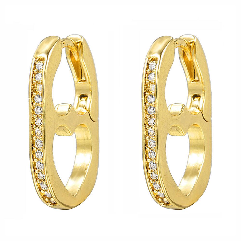 Gold Plated Brass Micro-Set Cubic Zirconia Geometric Leaf Cross Heart Round Hoop Earrings for Women
