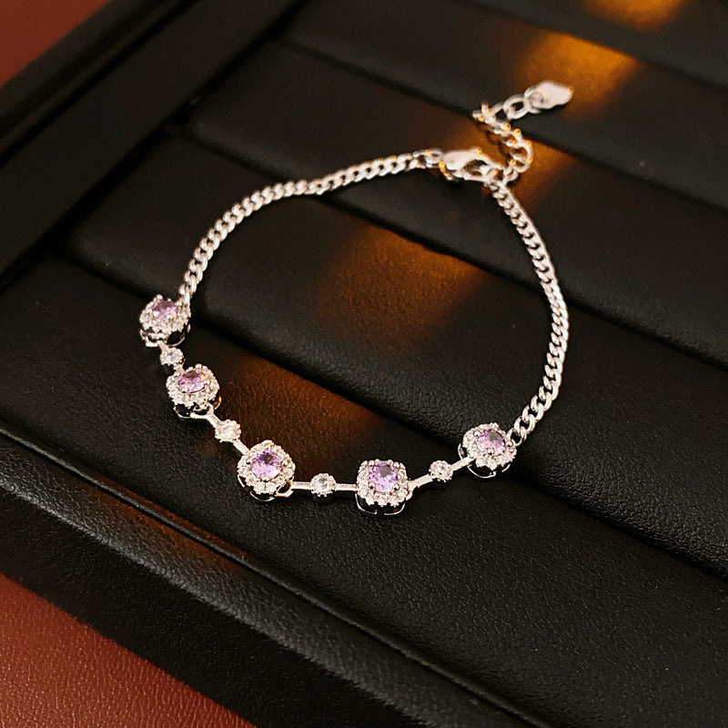 Elegant Heart Floral Brass Plated Inlaid Cubic Zirconia Bracelet for Women