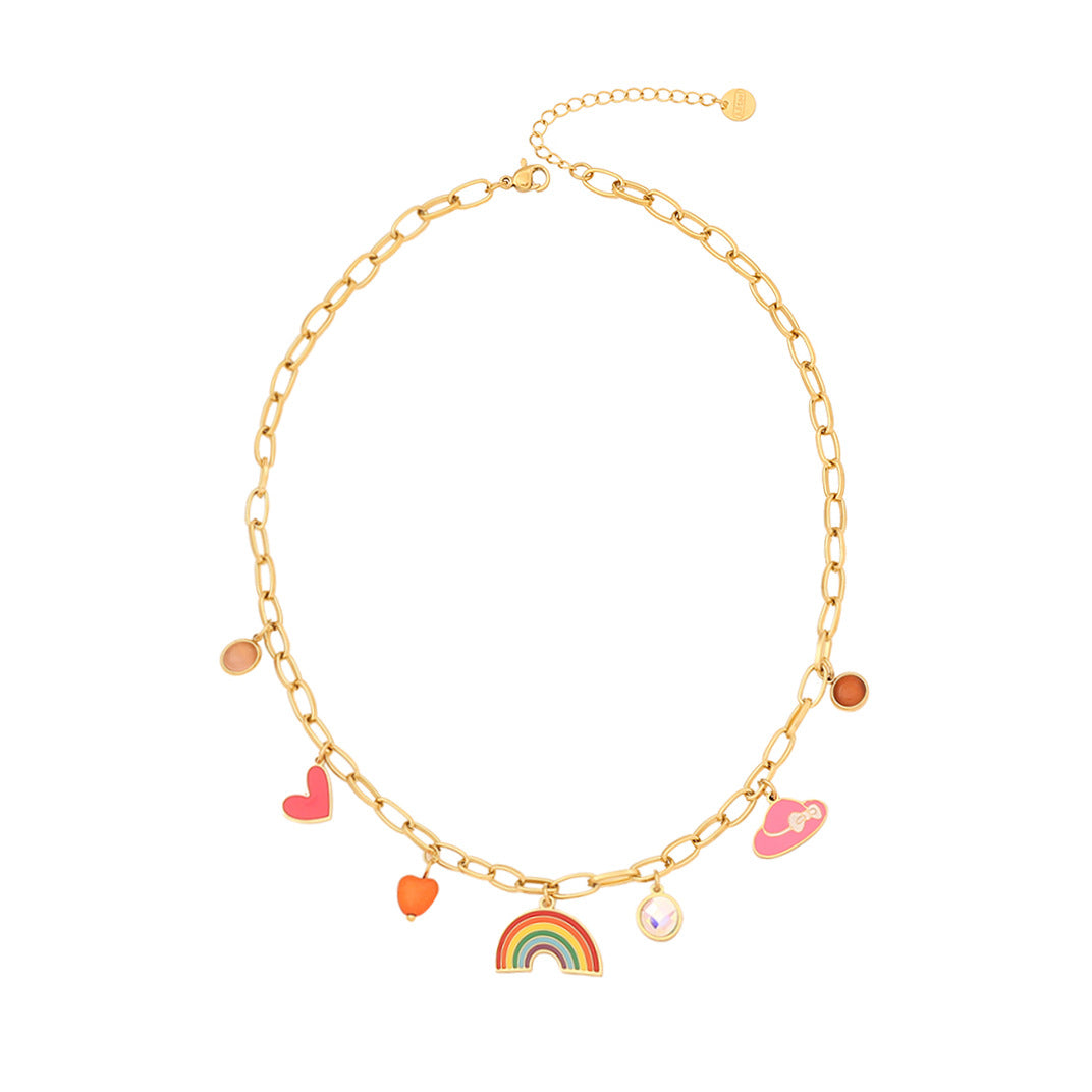 Collana Pendente a Cuore Arcobaleno alla Moda in Acciaio Inossidabile con Finitura Smaltata da Donna