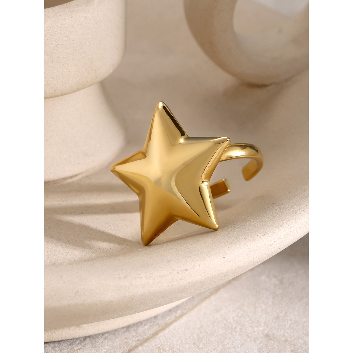 Anello aperto a cuore e stella bicolore oro e argento con design unico in stile Ins, placcato in oro 18 carati in acciaio inossidabile