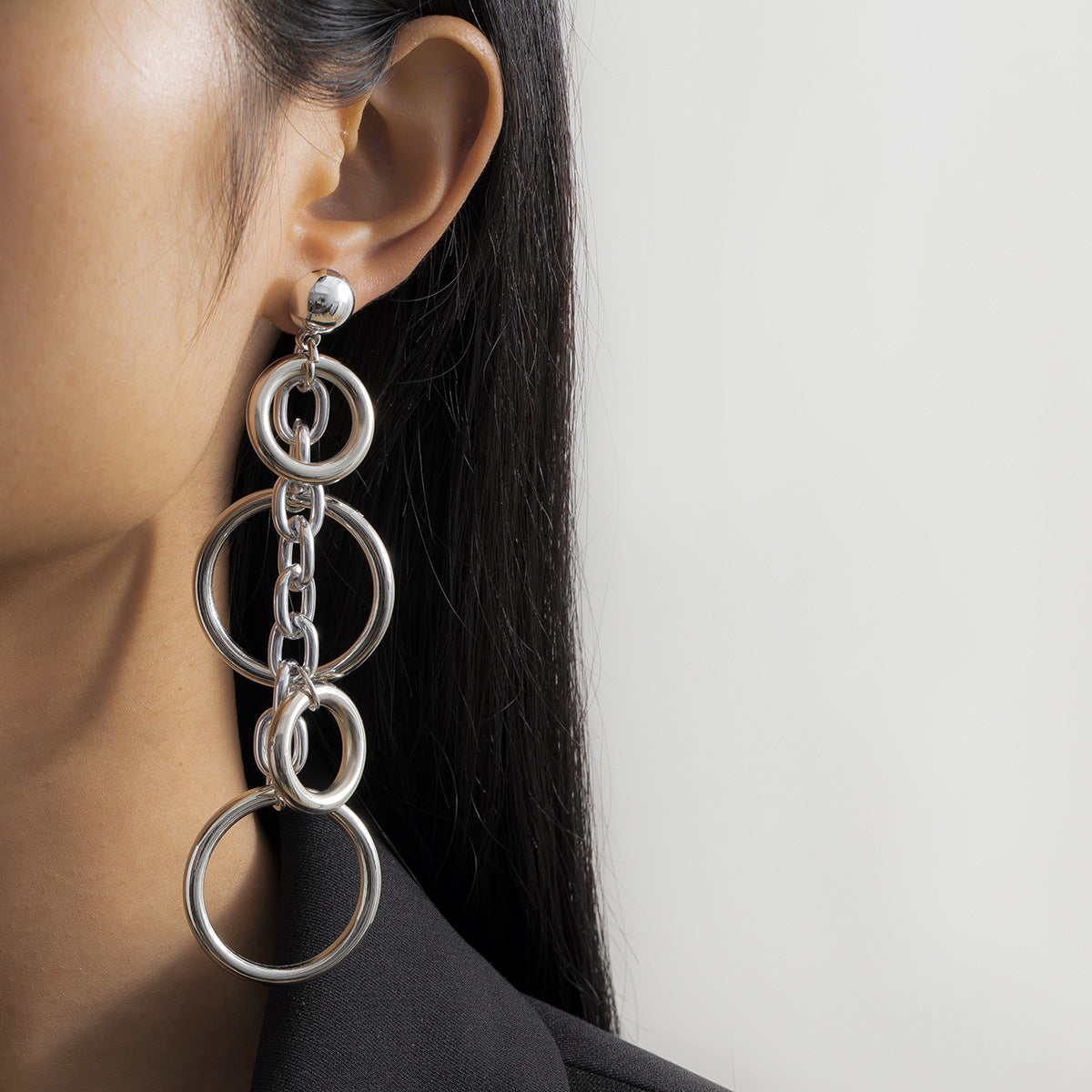 Minimalist Punk Geometric Round Plated Iron Long Tassel Earrings for Women
