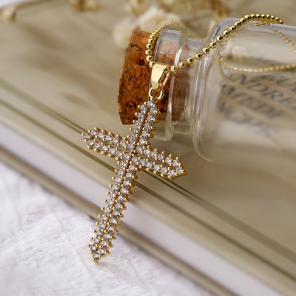 Collana con Pendente Geometrico Minimalista da Donna Base in Rame con Placcatura in Oro Vero e Intarsio di Zirconi