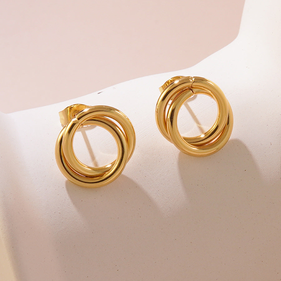 Vintage Geometric Round Stainless Steel Stud Earrings