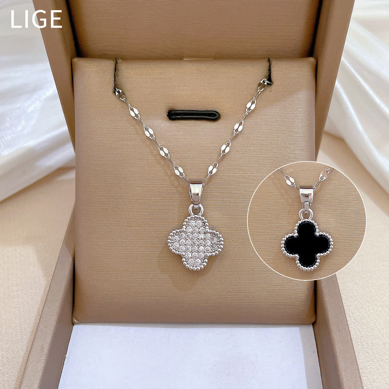 Sweet Full Paved Cubic Zirconia Geometric Titanium Steel Necklace for Women