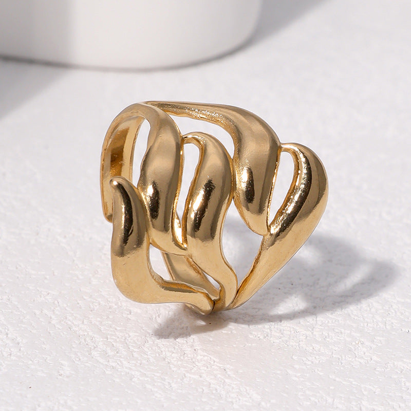 Minimalist Vintage Geometric Open Ring 18K Gold Plated Stainless Steel Jewelry for Women