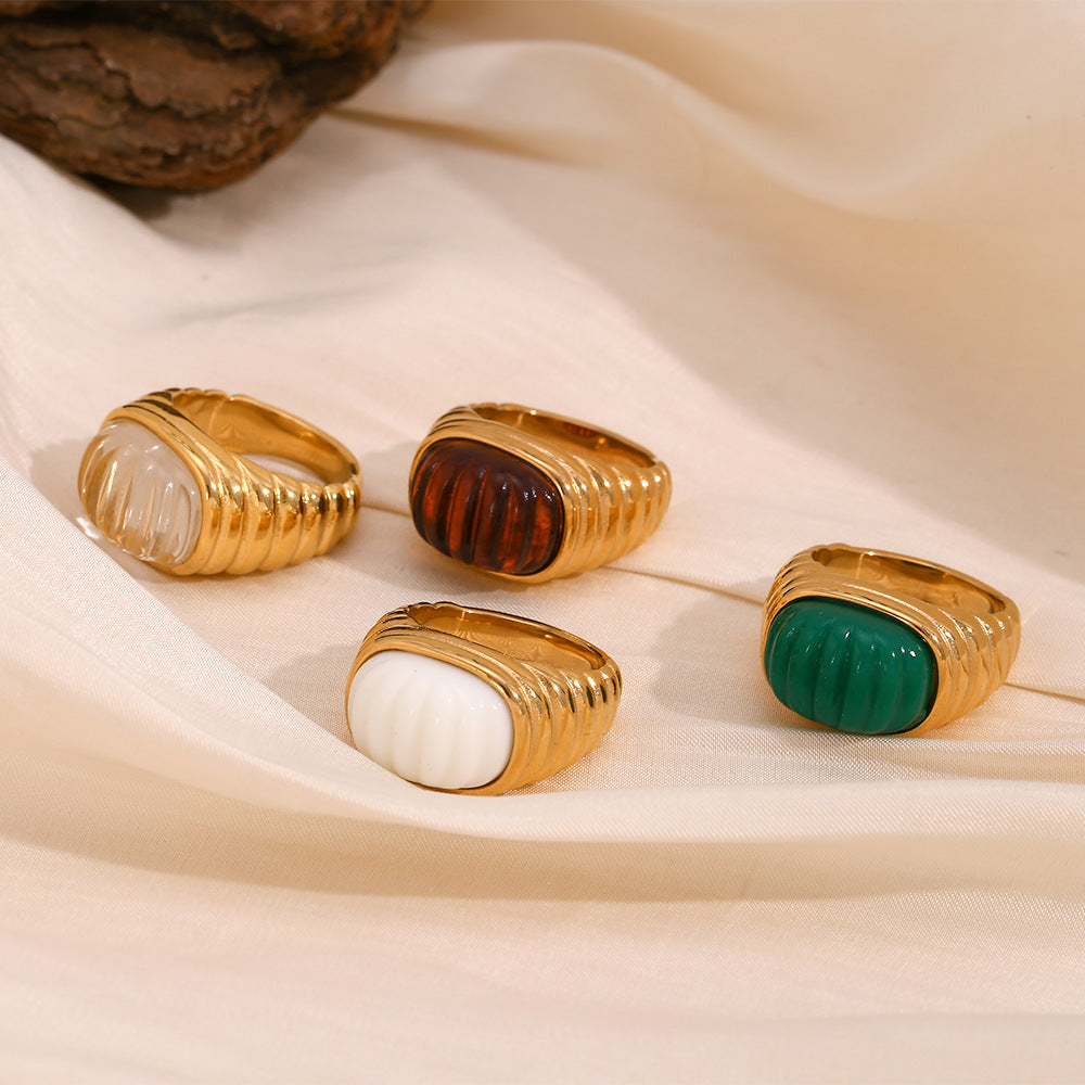 Anello in acciaio inossidabile geometrico quadrato vintage elegante placcato oro 18 carati con strass