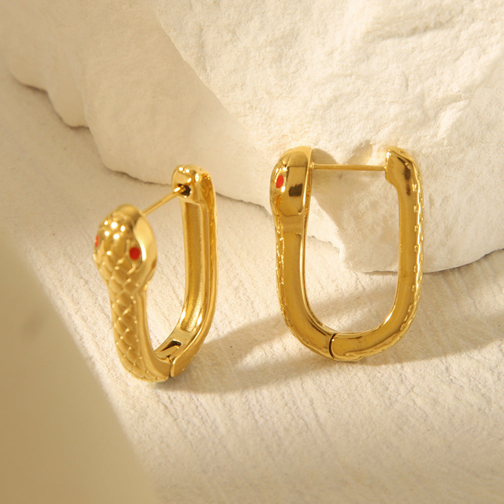 Orecchini minimalisti a forma di serpente geometrico in acciaio inossidabile placcati oro 18 carati da donna
