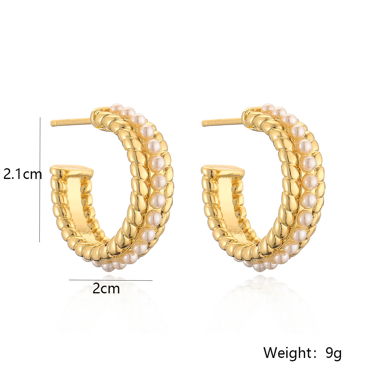 Orecchini a Cerchio Minimalisti Retrò a C con Perle e Placcatura in Rame da Donna, Design Geometrico Irregolare, Alla Moda per Tutti i Giorni