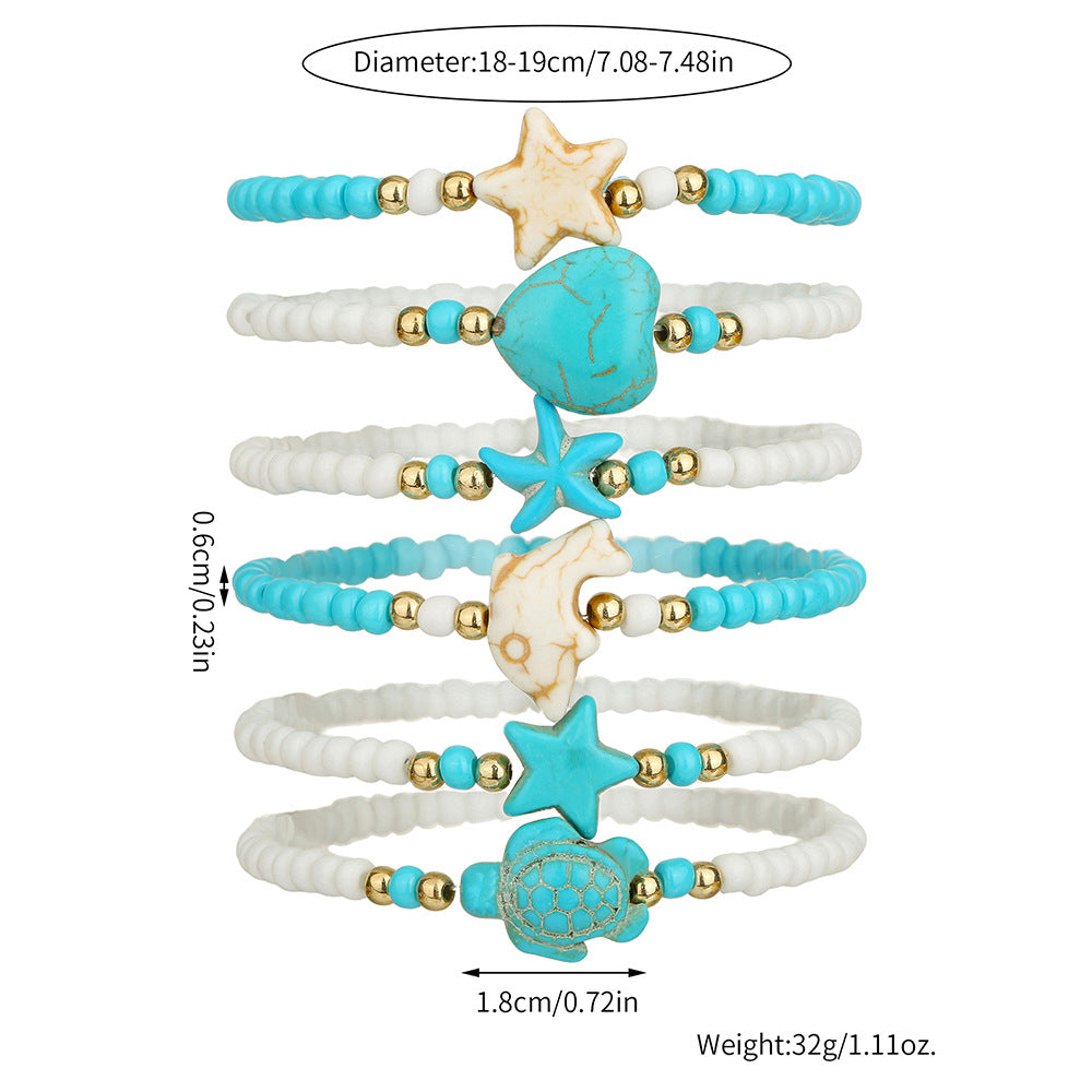 Bohemian Turquoise Heart Starfish Turtle Beaded Bracelet for Women with Miyu Beads