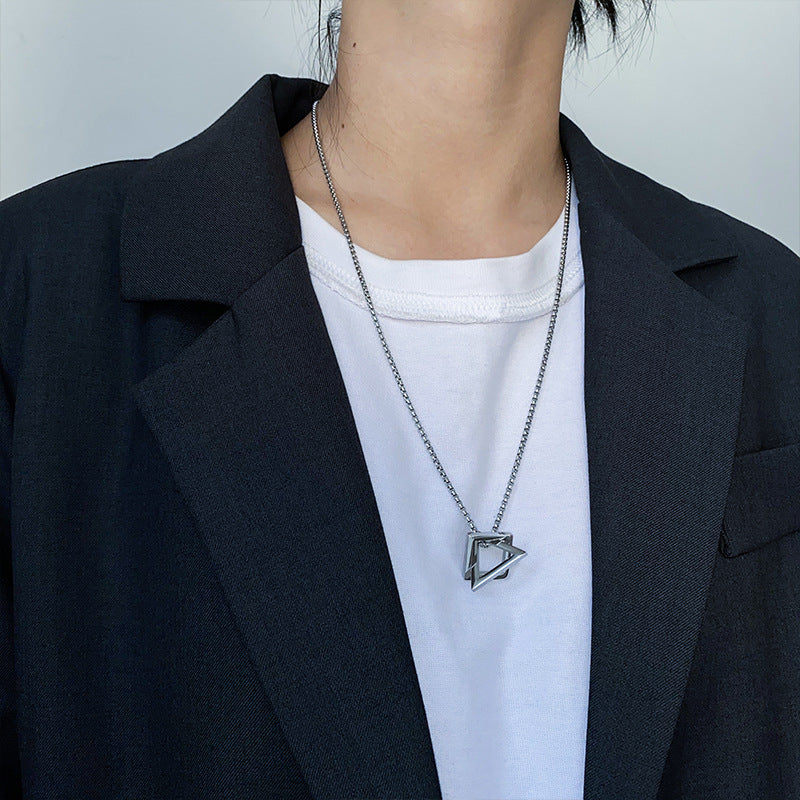 Geometric Square Titanium Steel Pendant Necklace for Women and Men, Polished Unisex Long Layering Necklace for T-Shirts