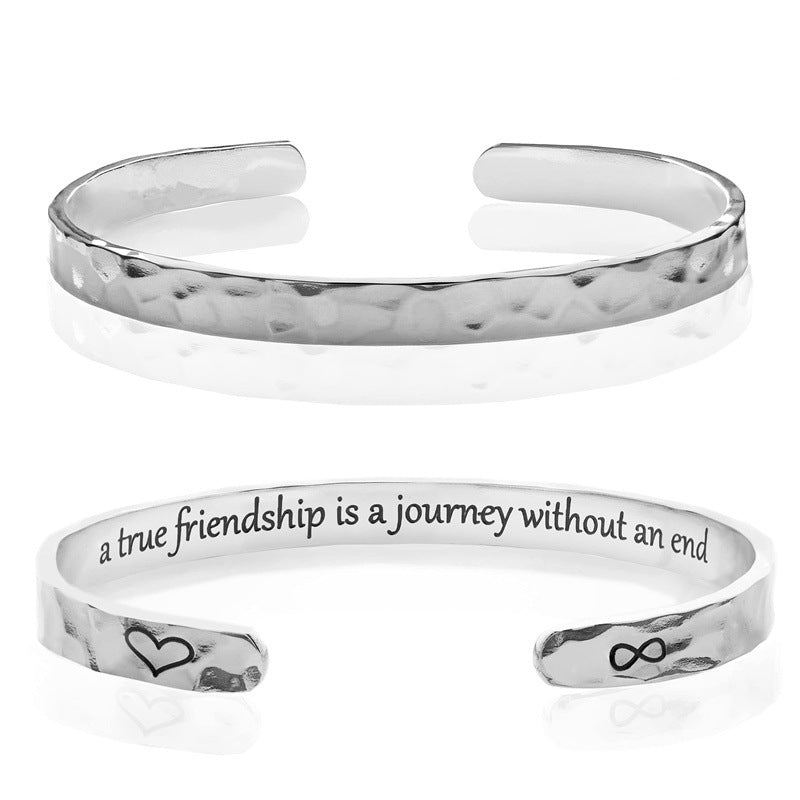 Minimalist Stainless Steel Engraved Open Moon Surface Textured Hammered Bracelet