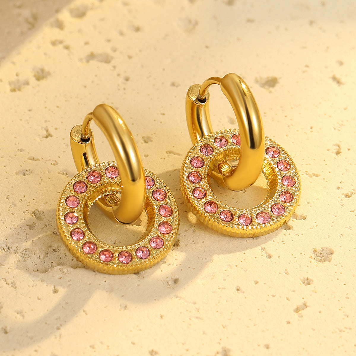 Pendientes de círculo geométrico de moda para mujer en acero inoxidable con acabado chapado