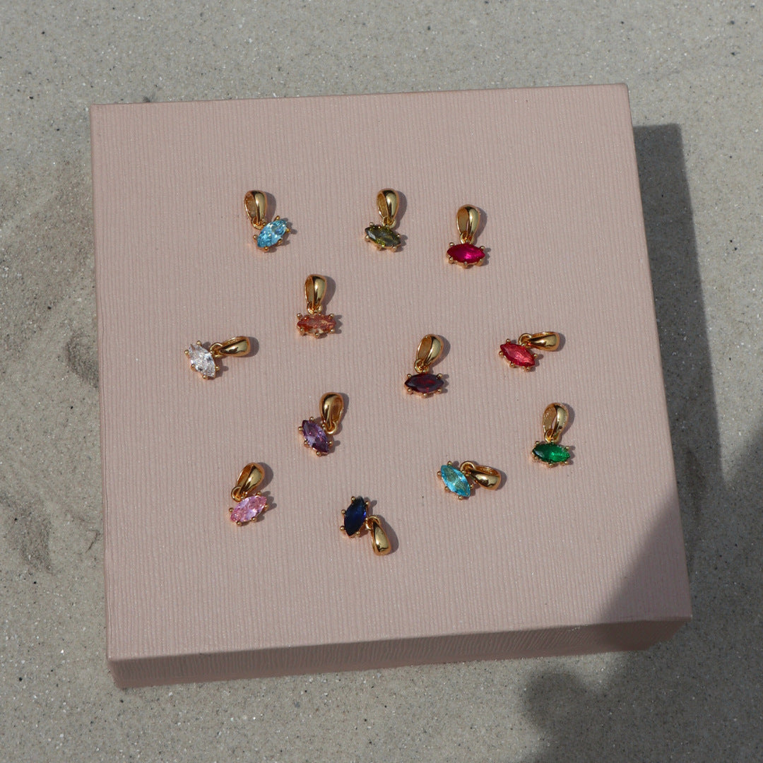 Fashionable Geometric Zodiac Birthstone Necklace with Titanium Steel Marquise Pendant on O-Chain Plated in Copper