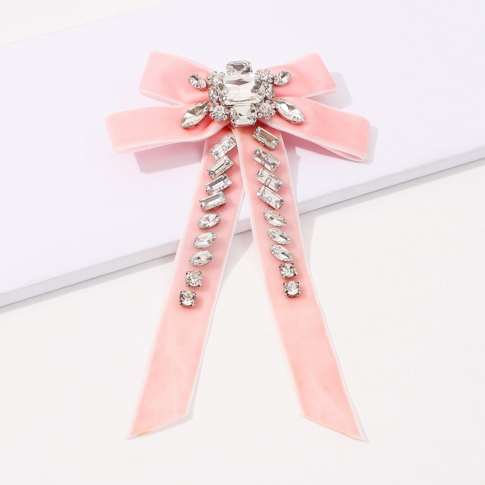 Sweet and Edgy Bow Hair Clip with Gold Velvet and Rhinestone Accents for Women