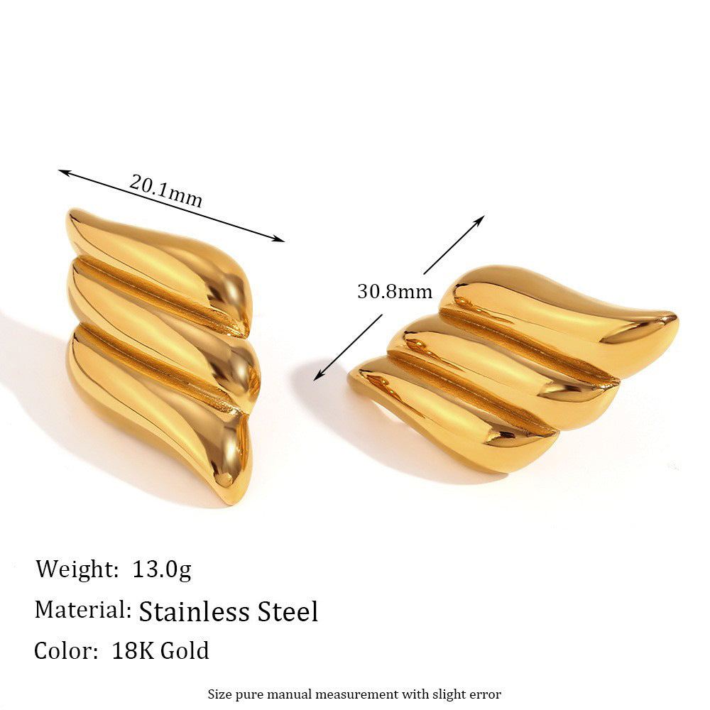 Pendientes de alas de tres niveles geométricos para mujer en acero inoxidable con baño de oro de 18 quilates