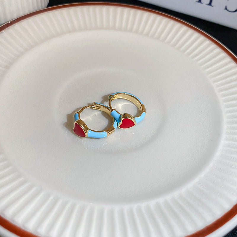 Vintage Geometric Earrings with Enamel Finish in Copper Base and Steel Posts for Women