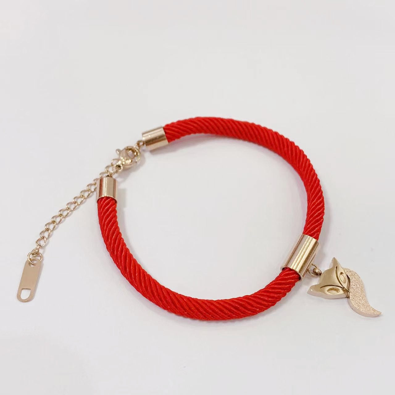 Bracciale Originale in Lega di Ottone Placcato Oro Rosa a Foglia con Cordino Rosso per Donna e Uomo