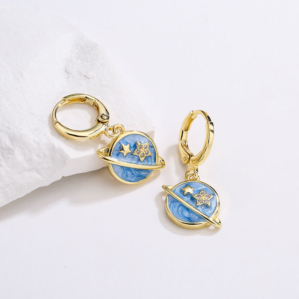 Minimalist Geometric Earrings for Women Made of Copper with Gold Plating and Enamel Finish, Micro-Paved Zirconia Accent