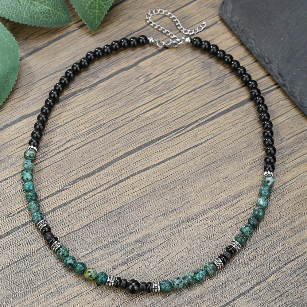 Hip-hop Punk Geometric Round Matte Stainless Steel Beaded Necklace with Alloy and Agate Pendant