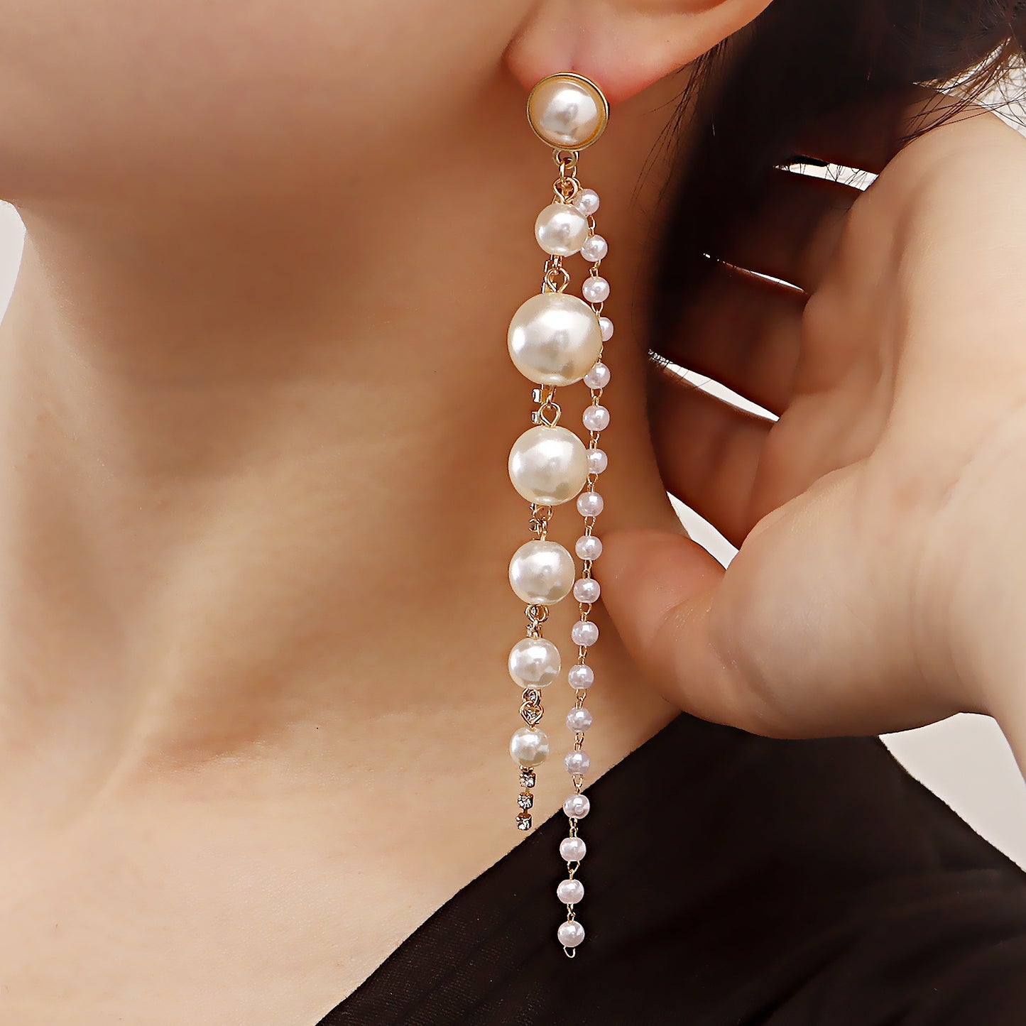 Geometric Alloy Dangle Earrings with Pearl-Like Accents and Plated Finish for Women