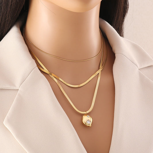 Geometric Irregular Double-Layer Stainless Steel Necklace with Plated Finish for Women Snake Chain Collar Necklace