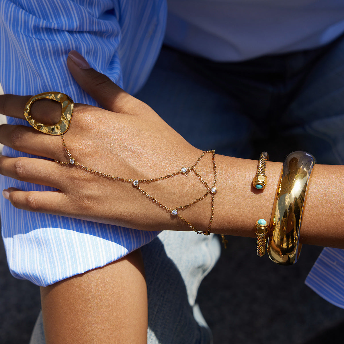 Pulsera de malla de acero de titanio geométrica de acero inoxidable con circonita para mujer, accesorio de moda de lujo chapado