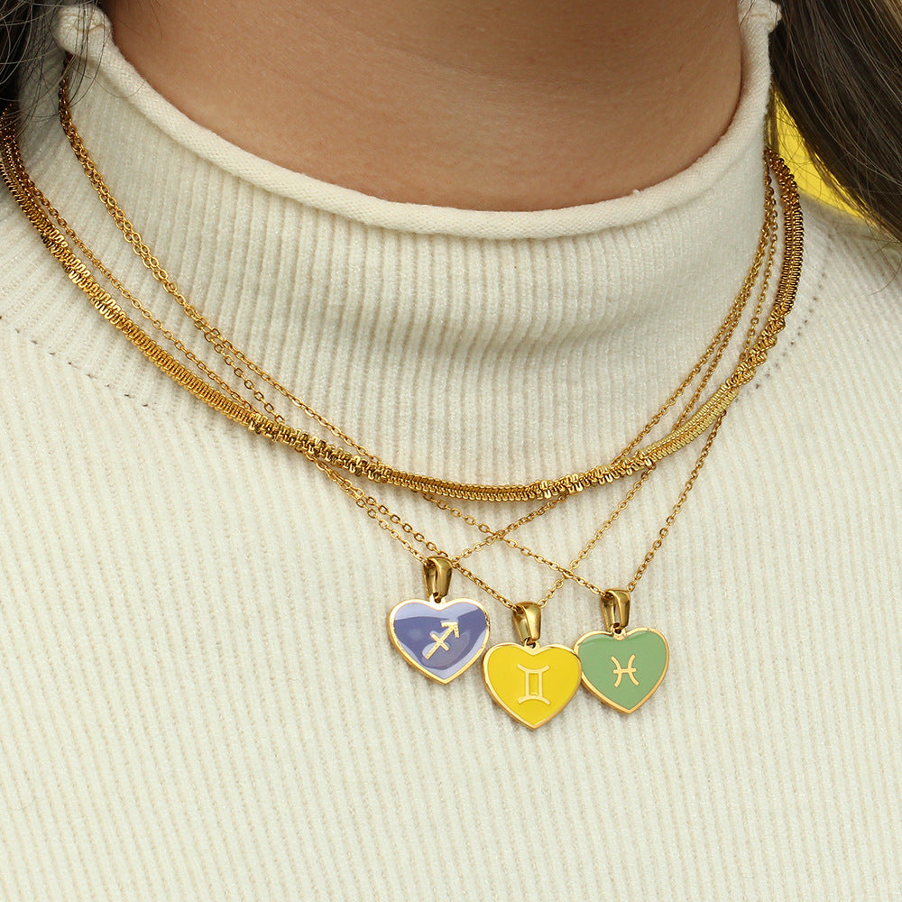 Collana Pendente Segno Zodiacale Minimalista da Donna in Acciaio Inossidabile con Finitura Smaltata