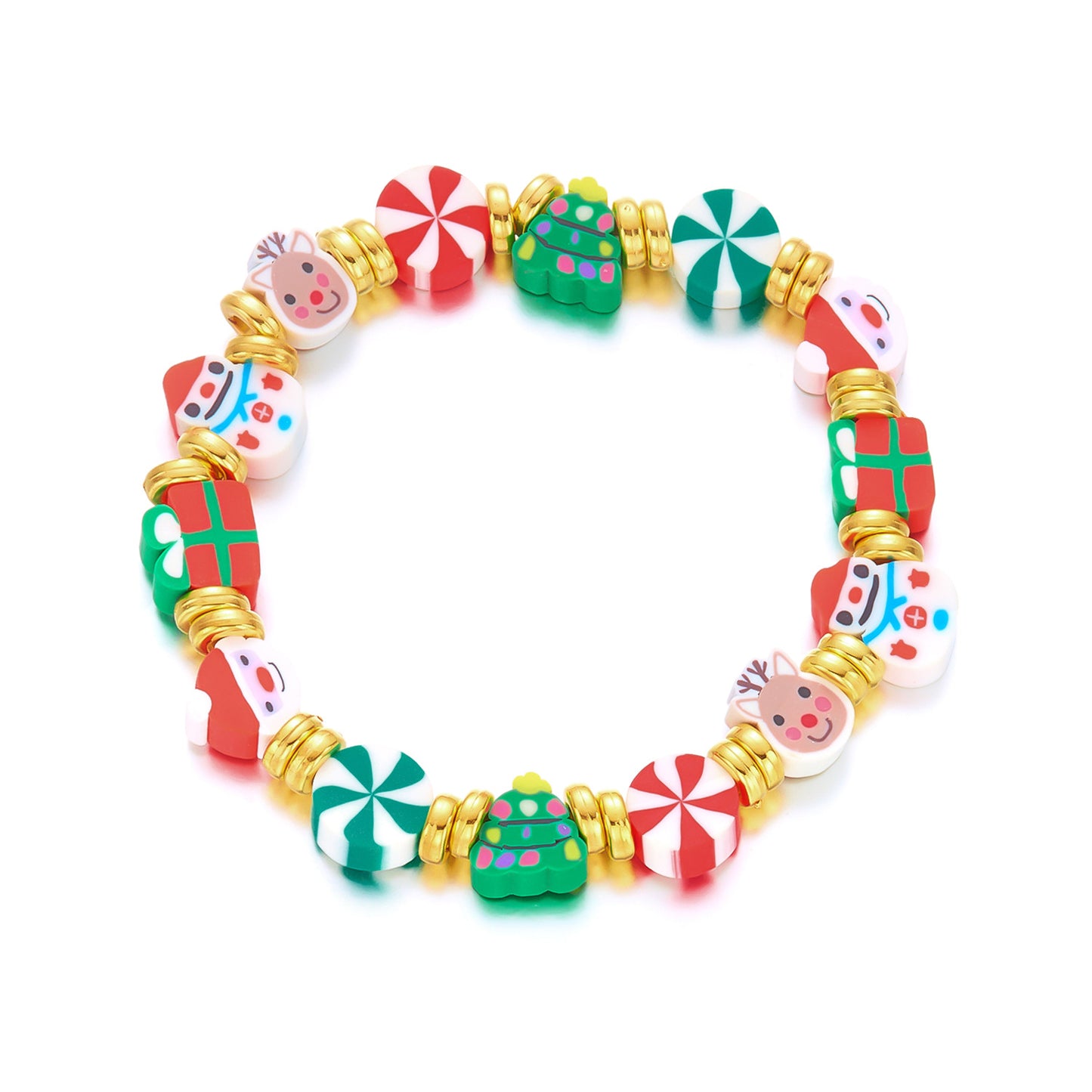 Pulsera navideña de arcilla polimérica hecha a mano con Papá Noel y muñeco de nieve para mujer con motivos festivos