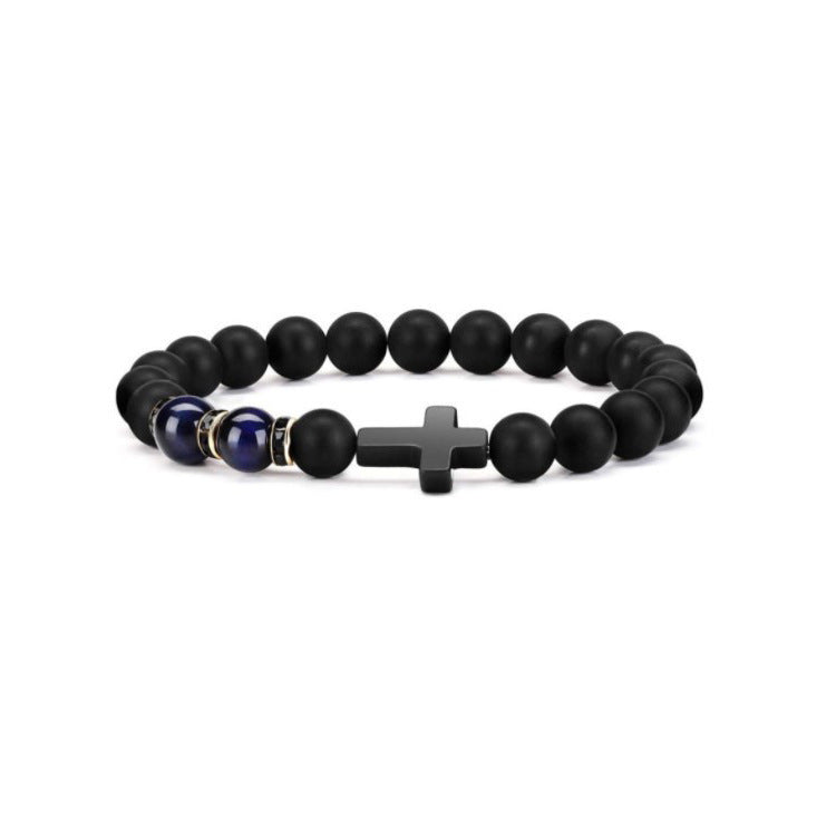 Matte Glass Cross Beaded Bracelet for Men