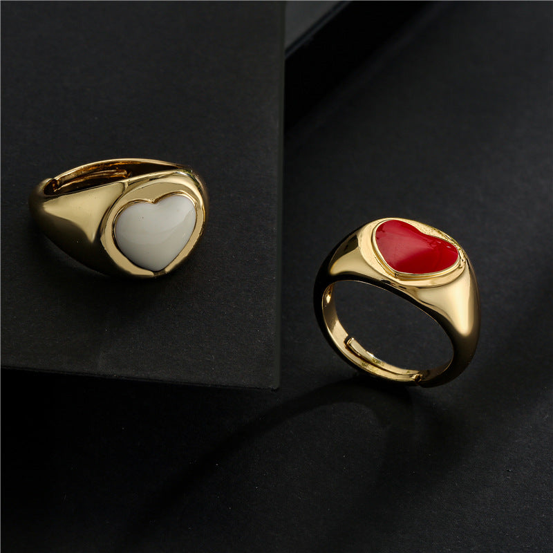 18K Gold Plated Brass Drip Oil Heart Geometric Open Ring for Women