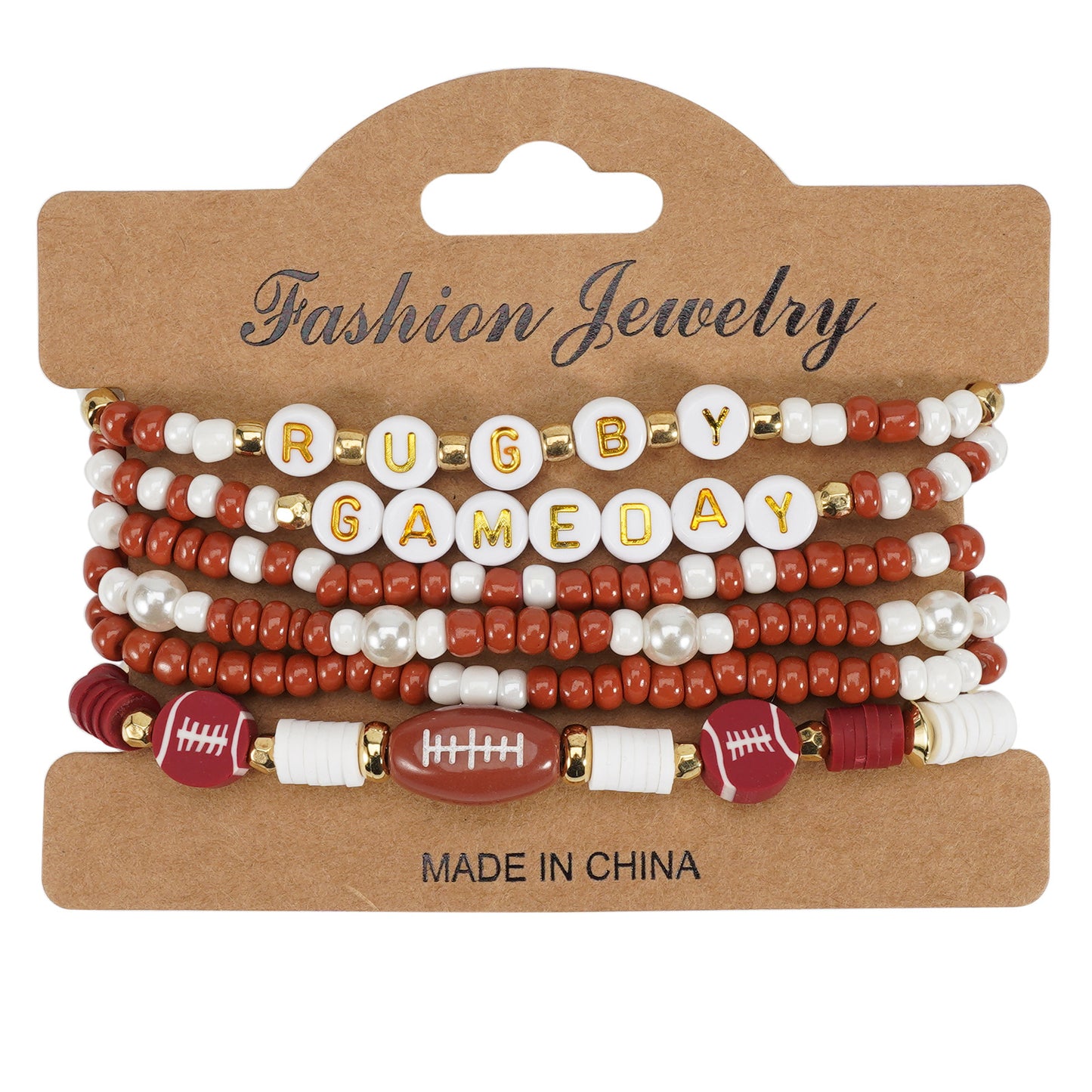 Bracciale elastico con perline, motivo palla sportiva, in vetro, rotondo, unisex
