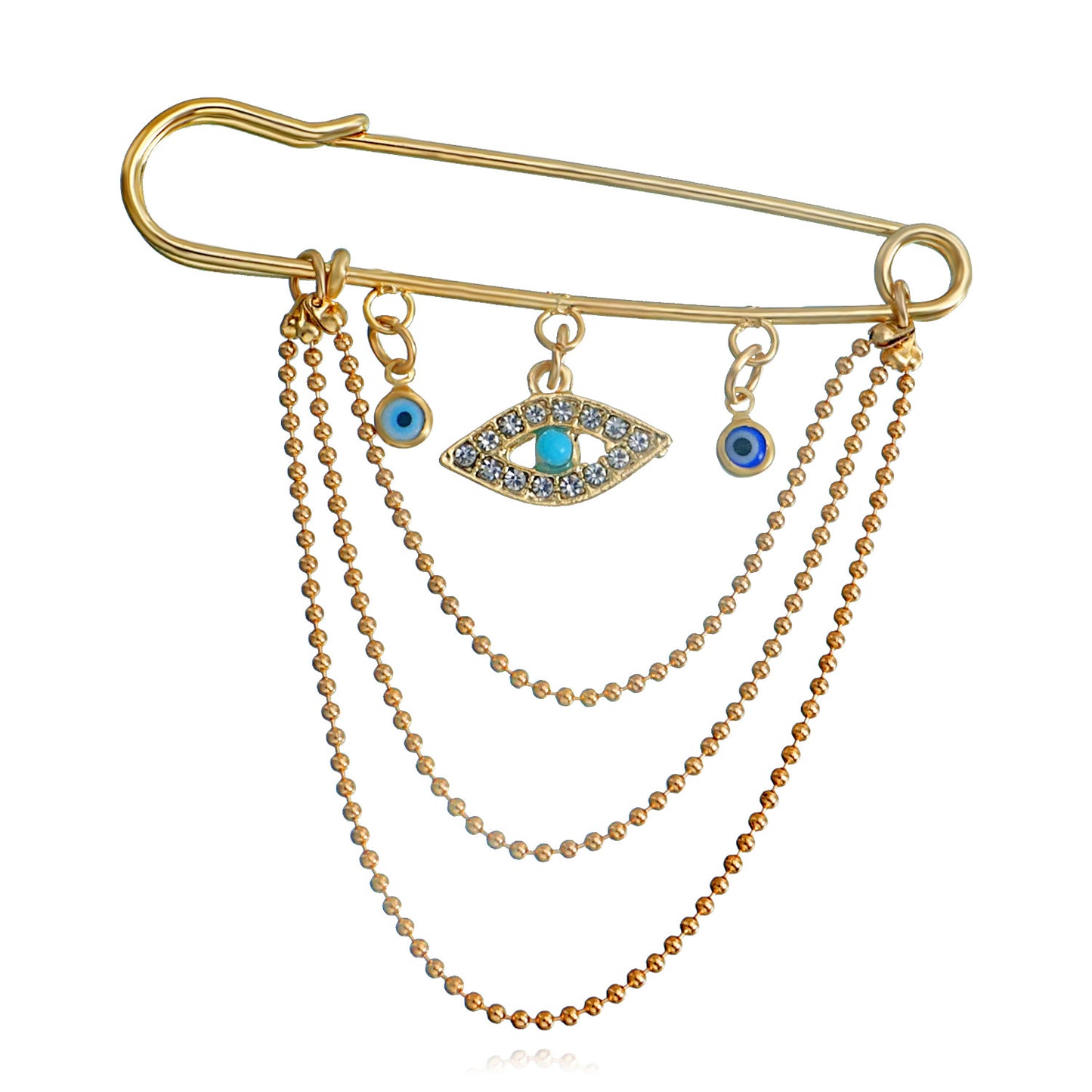 Vintage-Style Evil Eye Rhinestone-Embellished Geometric Brooch for Women with Tassel Detail