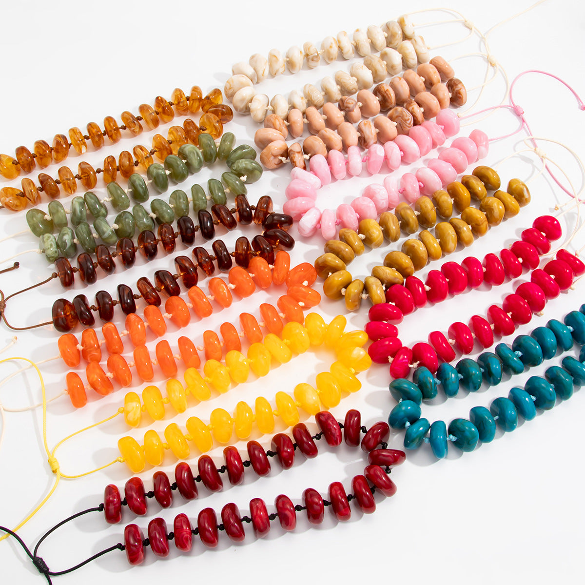 Bohemian Geometric Gradient Acrylic Beaded Necklace Adjustable Wax Cord Women's Jewelry