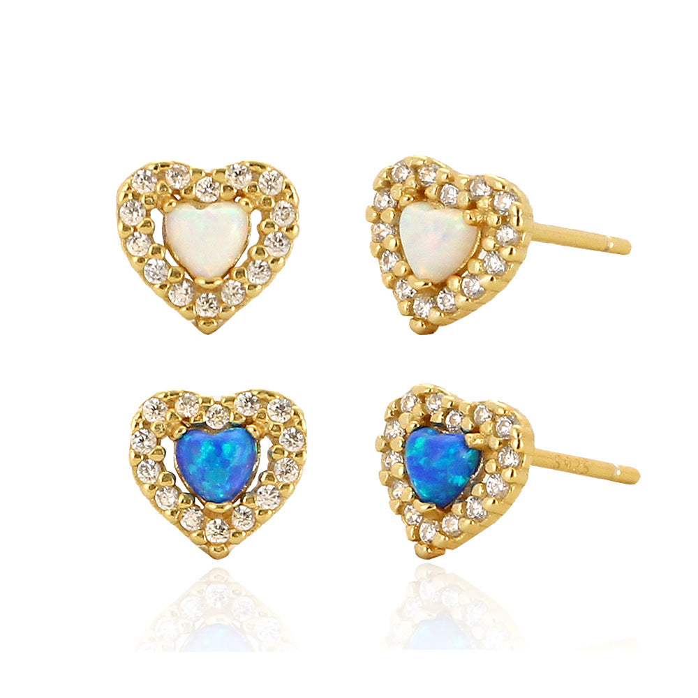 Minimalist Heart-Shaped S925 Sterling Silver Stud Earrings with Rhinestone Inlay, Dainty Fresh Ear Jewelry for Women