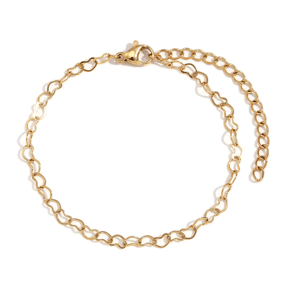 Bracciale da donna in acciaio inossidabile placcato oro 14K a forma di cuore, stile minimalista