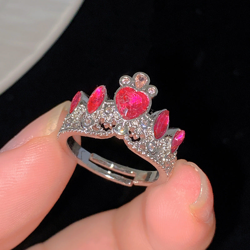 Minimalist Sweet Colorful Crown Flower Bow Teardrop Brass Ring with Cubic Zirconia Inlay for Women