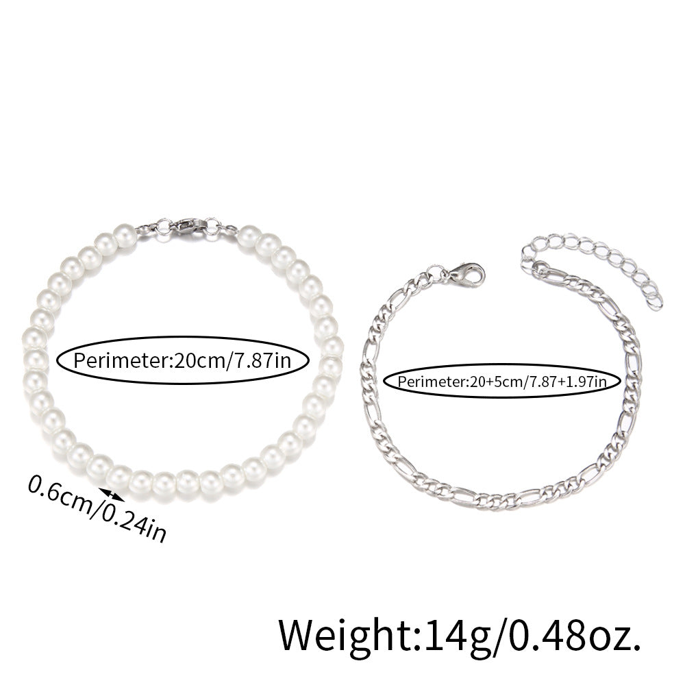 Minimalist Geometric Round Pearl Handmade Brass Iron Chain Bracelet Unisex