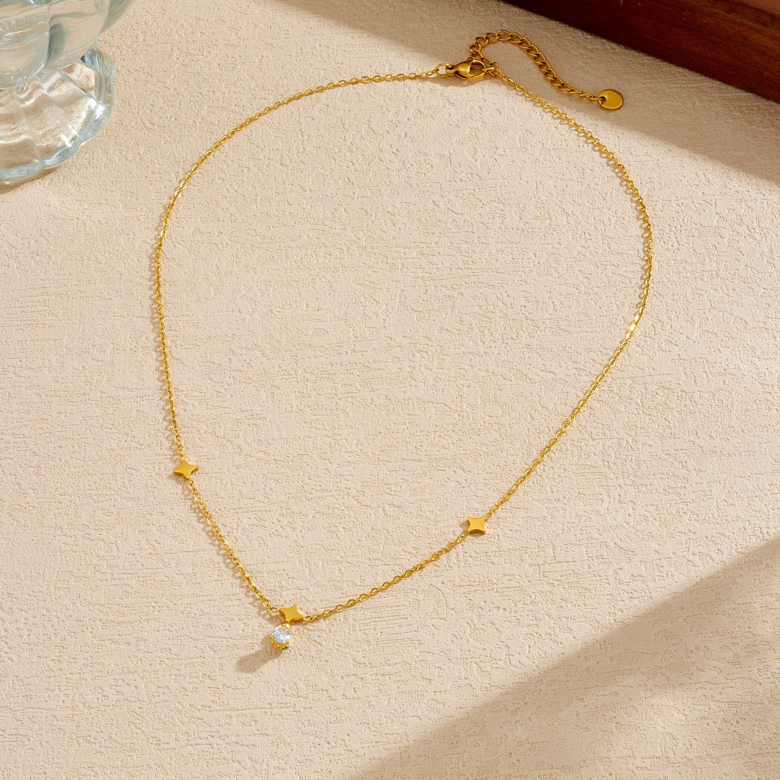 Sweet Elegant Star Rhinestone Inlay Gold Plated Stainless Steel Necklace for Women