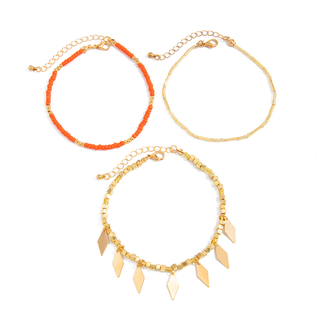 Bohemian Ethnic Geometric Glass Acrylic Beaded Tassel Anklet for Women