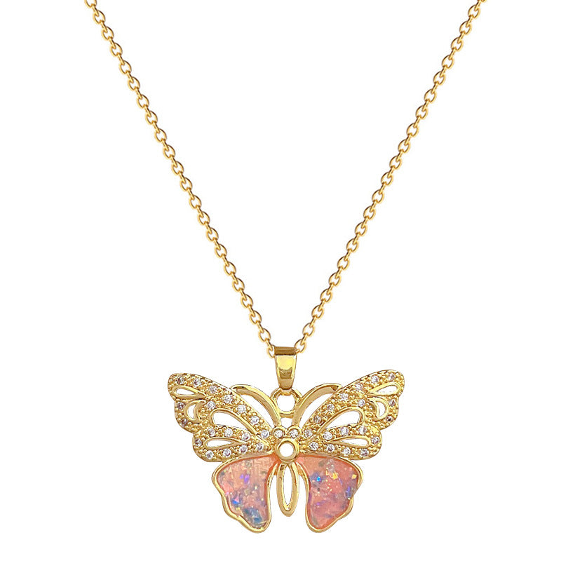 Sweet Butterfly Rhinestone Titanium Steel Necklace for Unisex